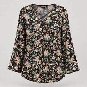 Long Sleeve Black topFloral Blouse XS NWT